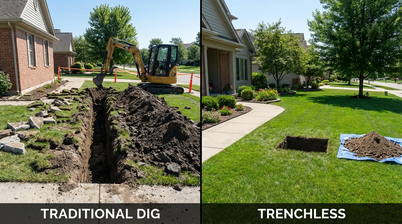 Trenchless sewer repair with minimal yard damage versus traditional excavation in Baldwin, LA